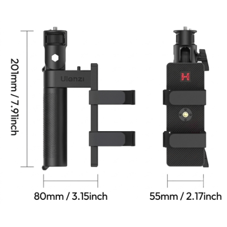 Ulanzi LA06 (L182) - grip, ręczny uchwyt do lamp z płytką montażową na powerbank - wymiary